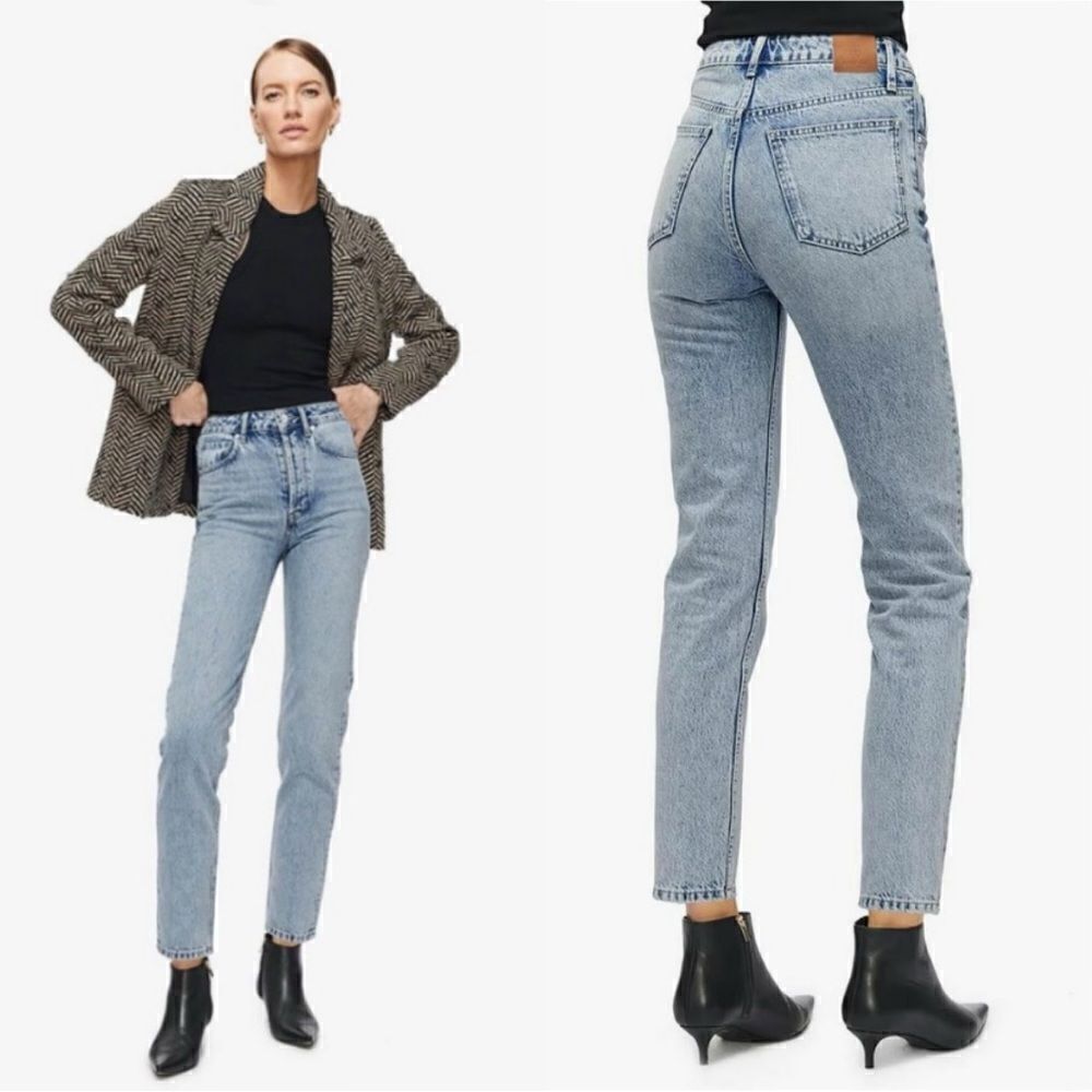 Anine Bing Sonya Blue Jeans Crop Straight Leg High Rise Size 25